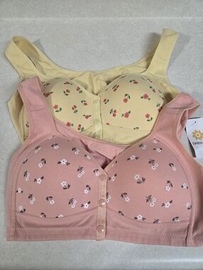 Bundle Of Daisy Coral and Yellow Floral Front-Closure Comfort Bras Size 2XL
